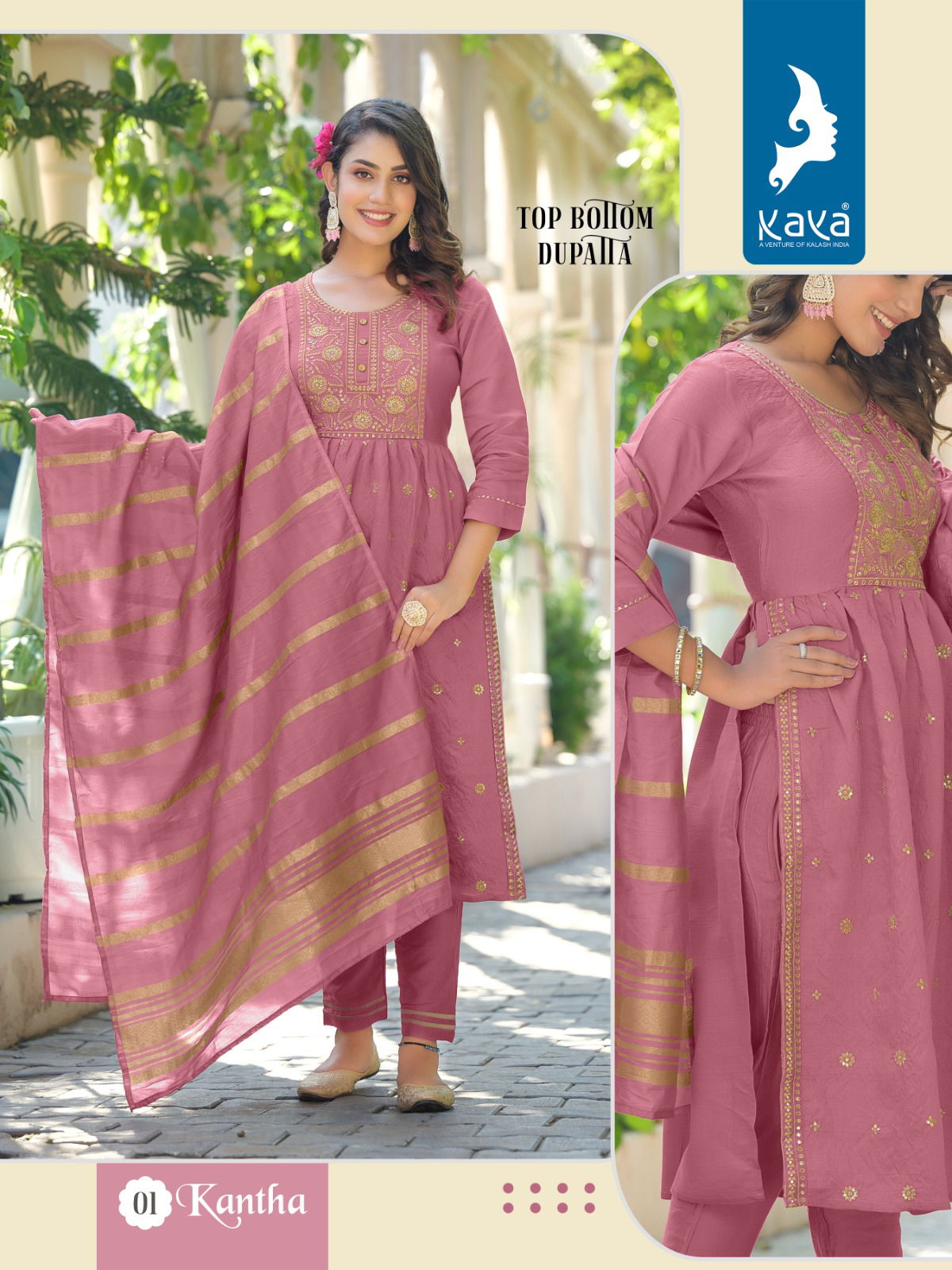 Kaya Kantha Viscose Silk Readymade Suits Catalog
